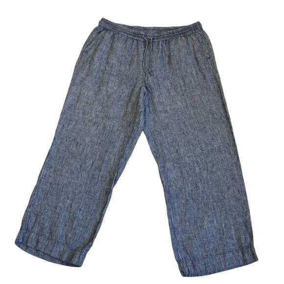 Talbots 100% Linen Wide Leg Pants Navy & White Striped Vacation Beach Casual 16P - Picture 7 of 16